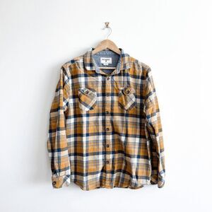 Billabong Men's Yellow Plaid Flannel Two Pockets Buttons Up Long Shirt Shacket L
